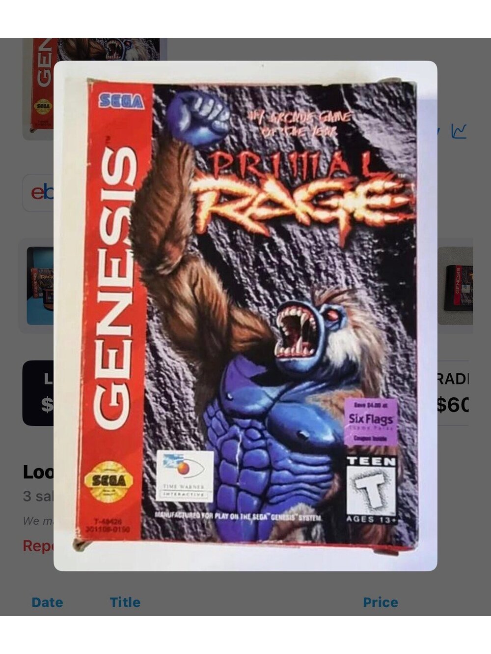 Primal Rage for Sega Genesis - Picture 6 of 6